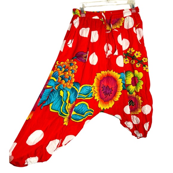 Desigual Pants - Desigual women harem large pants red floral wavy relaxed fit‎